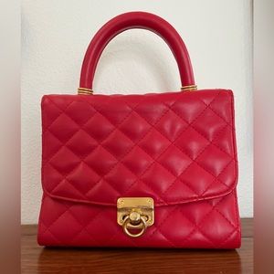Red Quilted Leather Bag with Detachable Shoulder Strap
